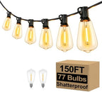 Brightever 150FT Outdoor String Lights 77 Bulbs, 2200K Amber Lights by Brightever