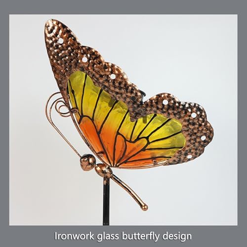 Metal Solar Garden Light Colorful Butterfly, Yellow - Image 4