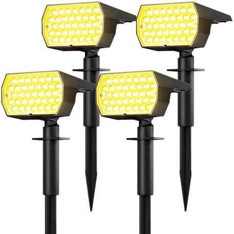 Super Bright 74LED Tri-Color Outdoor Solar Garden Spot Light, IP65 Solar Powered Landscape Lights, 3 Lighting Modes Solar Spotlights for Pathway Walkway Lighting by SNMT