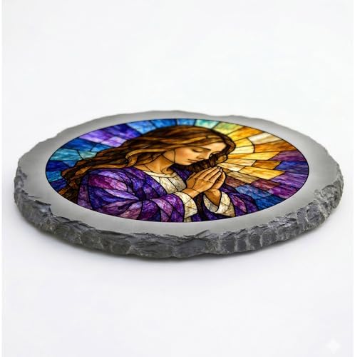 Magnolia Garden 10-Inch Praying Woman Stepping Stone - Faux Stained Glass Religious Garden Stone, Weather-Resistant Resin Pathway Accent, Inspirational Christian Outdoor Yard Decor & Walkway Plaque - Image 3