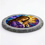 Magnolia Garden 10-Inch Praying Woman Stepping Stone - Faux Stained Glass Religious Garden Stone, Weather-Resistant Resin Pathway Accent, Inspirational Christian Outdoor Yard Decor & Walkway Plaque - Image 3