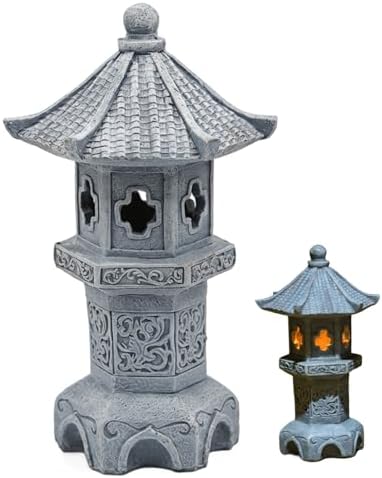 Pagoda Garden Statue, Resin Solar Japanese Pagoda Lantern, Decorative Zen Garden Landscape for Yard Patio Lawn, Style4 by Unknown