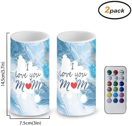 Blue Marble I Love You Mom Flameless Candles Set of 2 Battery Operated LED Pillar Candles with Remote Timer Control Mother's Day Gifts - Image 2