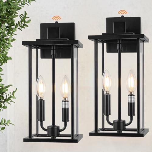 16in 2-Light Black Outdoor Wall Lights Dusk to Dawn Porch Light by SIAFAVOI