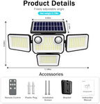 4500LM Solar Lights Outdoor Waterproof, 254 LED Solar Flood Lights Outdoor with 2 Motion Sensor, 4 Heads Security Light with Remote Control for Yard Outside House Garage 3 Pack - Image 2