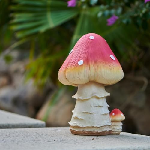 Mushroom Decor Fairy Garden Accessories - Outdoor Garden Decor Mushrooms Ornament for Garden Decoration Garden Gnome's Favorite Mushroom Statues (12.2” Red) - Image 2