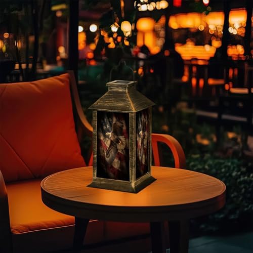 Solar Lantern Patriotic Eagle Soaring Weathered Flag Canvas Decor Outdoor Waterproof Garden Hanging Lantern Solar Powered Lighting Outside Table Lamp for Patio Deck Camping 1 Pack - Image 7