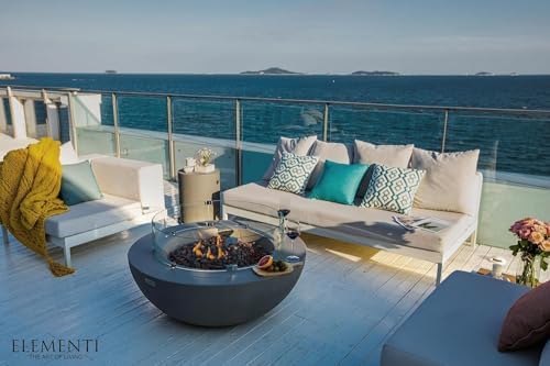 Elementi Lunar Bowl Cast Concrete Fire Table Bundle, Outdoor Fire Pit Fire Table Patio Furniture, Light Gray (Natural Gas) - Image 6