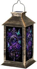 Solar Hanging Lantern Purple Fantasy Clock Butterflies Roses Ornate Gothic Celestial Waterproof LED Lights Decor Patio Yard Lawn Porch Lamp, Birthday Gift for Mom Women Garden Outdoor Decor by Unknown