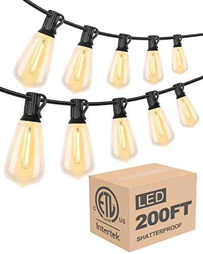 Lightdot LED Outdoor String Lights 200FT Patio Lights with 64 Shatterproof ST38 Vintage Edison Bulbs, Outside Hanging Light Waterproof for Porch, Deck, Garden, Backyard, Balcony, Dimmable- ETL Listed by LightdotLighting