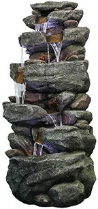 PeterIvan Outdoor Relaxing Waterfall - 6-Tier Fountain with 6 LED Lights, Stone-Liking Resin for Patio, Garden, House&Office (40.6in, Grey) - Image 6