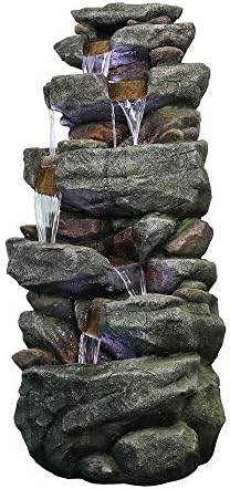 PeterIvan Outdoor Relaxing Waterfall - 6-Tier Fountain with 6 LED Lights, Stone-Liking Resin for Patio, Garden, House&Office (40.6in, Grey) - Image 6