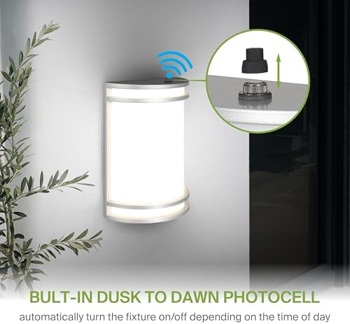 ASD LED Outdoor Wall Sconce, Dusk to Dawn 3000K 4000K 5000K Nickel - Image 3
