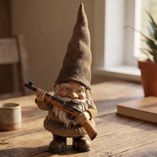 Elenon Garden Gnome Outdoor Statue, 10.6'' High Funny Dwarf with Gun Figurine Decor, Resin Sculpture for Patio Yard Lawn Porch Decoration Ornaments Gift - Image 4