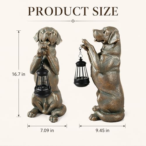 Solar Labrador Retriever Garden Statue, 16.7-Inch Dog Decor with Lantern - Image 5