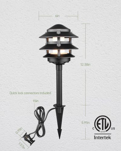 LITFIT 6Pack Low Voltage Pagoda Landscape Lighting, 12V Pathway Light Wired - Image 5