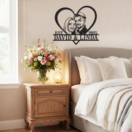 Personalized Metal Heart Sign Custom Photo Portrait Couple Name Date Wall Art Gift for Wedding Anniversary Home Decor - Image 3