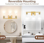 VerRon 19" Gold Modern Vanity Lights Over Mirror with Clear Glass Shades - Image 2