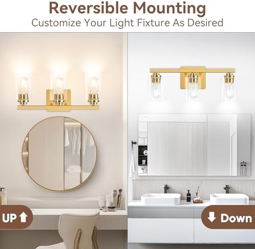 VerRon 19" Gold Modern Vanity Lights Over Mirror with Clear Glass Shades - Image 2