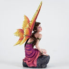 Fantasy Orange-Gold Gradient Wings Fairy Figurine, 6.1 Inch Rock Base Elf Statue, Hand-Painted Resin Decor for Indoor Garden Desk - Image 6