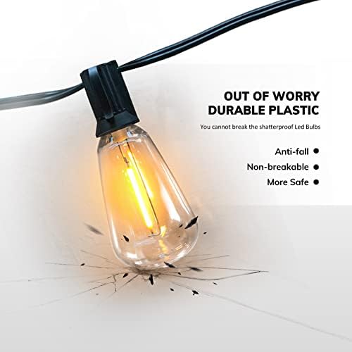 Achin 100FT Outdoor String Lights LED Dimmable Patio Lights String Waterproof with 50+3 Shatterproof Bulbs ST38 Vintage String Lights for Outside Gazebo Bistro Lights, 2200K Warm White - Image 4