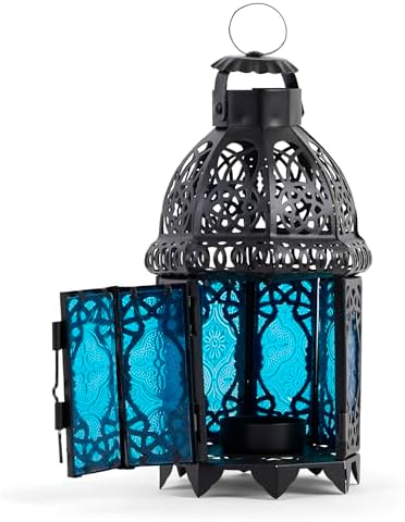 Zingz & Thingz Moroccan Style Candle Lantern Holder, Decorative Light Home Decor, Indoor & Outdoor, 13" Tall, Sapphire Nights - Image 3