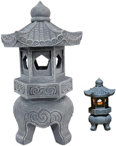 Pagoda Garden Statue, Resin Solar Japanese Pagoda Lantern, Decorative Zen Garden Landscape for Yard Patio Lawn, Style 3, Decoración al aire Libre - Image 2