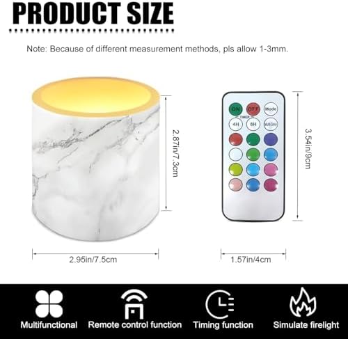 4Pcs Flameless Candles with Remote Battery Operated Candles with Timer Pillar Tea Lights Bulk for Indoor Outdoor Porch Banquet Gathering Home Decorations, White Marble - Image 4