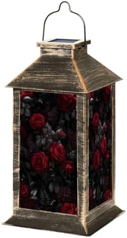 Solar Lantern Outdoor Garden Hanging Lantern Deep Burgundy Roses Dark Floral Black Waterproof Solar Powered Lighting Outside Table Lamp for Patio Deck Yard Camping by Unknown