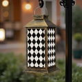Solar Lantern Outdoor Waterproof White Black Check Marble Seamless Repeat Diagonal marbling Garden Decor LED Hanging Solar Lights Tabletop Lamp Gifts for Women Mom Outside Yard Patio Porch by DERUINVAIO