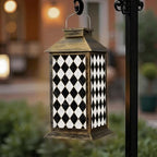 Solar Lantern Outdoor Waterproof White Black Check Marble Seamless Repeat Diagonal marbling Garden Decor LED Hanging Solar Lights Tabletop Lamp Gifts for Women Mom Outside Yard Patio Porch by DERUINVAIO