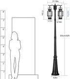 PARTPHONER Modern Outdoor Lamp Post Light 2-Head, Hardwired Street Light Post for Outside Metal Pole Light Outdoor Lighting with Water Glass Shade for Garden Patio Backyard Walkway Driveway - Image 3