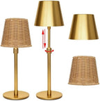 Mr.White Outdoor Waterproof Rechargeable Cordless Set of 2 Table Lamp with Telescopic Pole & Wicker Shade, Battery Operated Table Light with Touch Control, for Patio Restaurant Kitchen (Gold 2 Pack) by Unknown