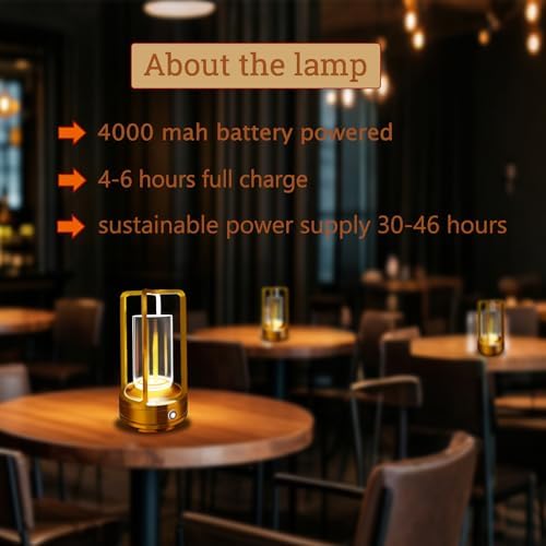 Rechargeable Table Lamp, 4000mAh Battery-Operated Cordless (Gold-2) - Image 4