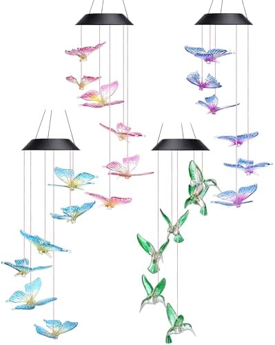 Suzile 4 Pcs Color Changing Solar Wind Chimes, Colorful Butterfly by Suzile