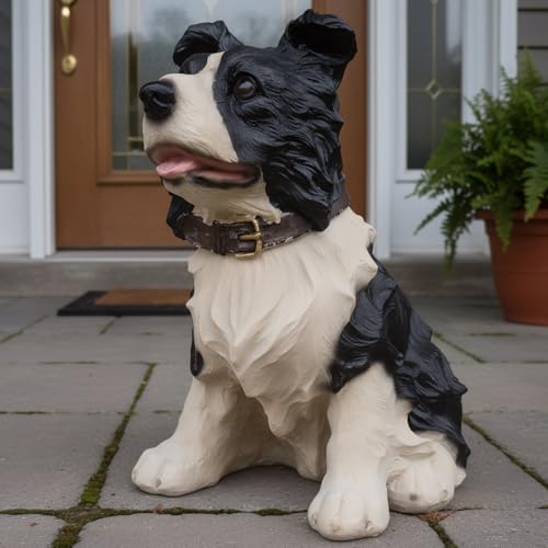 Elenon Dog Garden Statue Decorative for Yard, Black & White Border Collie Figurines Home Lawn Decor, Patio Kitten Tuxedo Statues Pets Memorial Ornament for Dog Lovers by ELENONSTATUE
