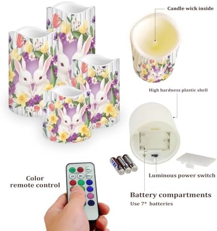 Cute Rabbit Flameless Candles with Timer and Remote Battery Operated LED Candles Color Changing Pillar Candles Bulk Fake Candles for Festival Home Easter Decor - Image 3