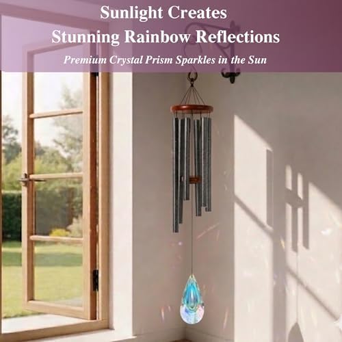 2in1 Design Luxury Beautiful Wind Chimes & Suncatcher, Deep Tone Wind Chime with Sun Catcher Prism for Window Patio Decor Crystal Wind Chimes for Outside Garden Gifts Women Gifts Unisex 32" - Image 3