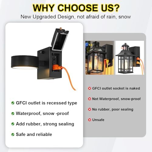 Porch Lights with GFCI Outlet, Dusk to Dawn Outdoor Wall Light with Outlet, LED Aluminum Exterior Light Fixture Waterproof, Outside Lights for House, Front, Door, Patio, Garage - Image 3
