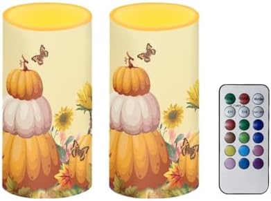 Butterfly Sunflower Flameless Candles Pumpkin Battery Operated Candles with Timer Remote LED Pillar Lights for Harvest Day Home Decoration Battery Tealights by Merkmak