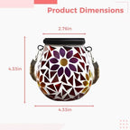 Mosaic Solar Lights Outdoor Waterproof, Hanging Solar Lantern with Stained Glass Design, Oval Flower Pattern Tabletop Lights, No Wiring, Auto On Off, 4.33 x 4.33 in / 11 x 11 cm for Patio, Garden - Image 5
