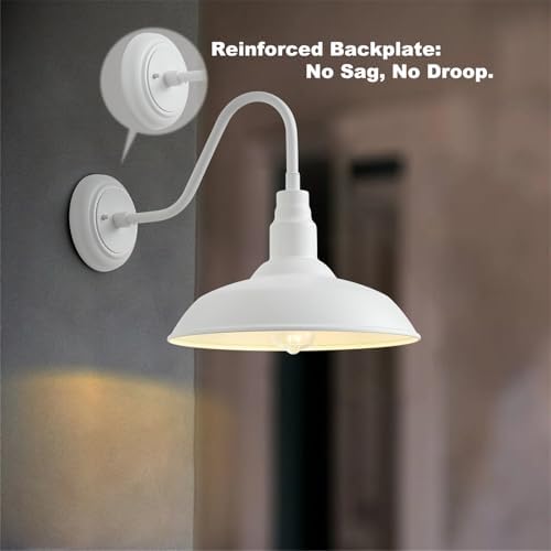 14 Inch Dome Outdoor Gooseneck Barn Light Fixture for Farmhouse, White Exterior Goose Neck Wall Mount Lights for Porch, Barn Style Wall Sconce Lighting for Patio, Garage - Image 3