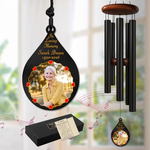 Personalized Photo Memorial Wind Chime Custom Name & Year, in Loving Memory Sympathy Gift, Remembrance Windchimes Outdoor Deep Tone Garden Patio Decor by AlpadilCo