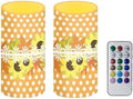 Battery Operated Flameless Candles with Remote and Timer Flameless LED Pillar Candles for Thanksgiving Day Home Party Decoration Battery Tealights, Sunflower Green Leaves by Merkmak