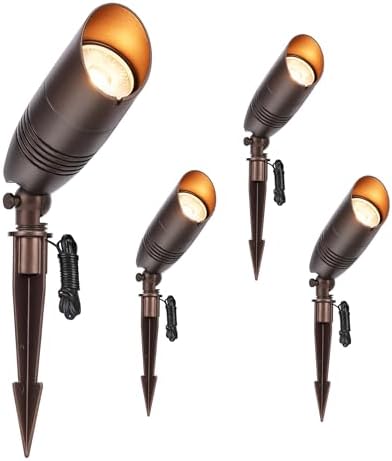 CLOUDY BAY 9W 5CCT LED Landscape Lighting Low Voltage (AC/DC 12V) Outdoor Spotlights with Spike Stand,Waterproof Pathway Lights,2200K/2700K/3000K/4000K/5000K Selectable,Pack of 4,Bronze by CLOUDYBAY