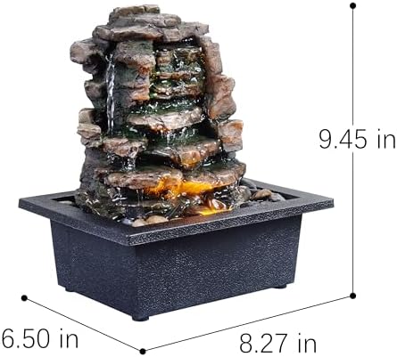 GOSSI Meditation Waterfall Fountain with LED Lights, Indoor Tabletop Water Fountain Decorated with Natural River Rocks, Office & Home Relaxation Decor, Christmas Decoration - Image 4