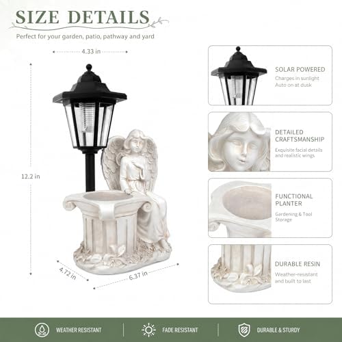Solar Angel Outdoor Garden Statues with Lantern & Flower Pot - Image 3