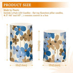 Blue Brown Retro Flowers Flameless Outdoor Battery Operated Candles Electronic Lights Waterproof Remote Control for Votive Battery Powered 2-Piecing Set - Image 3