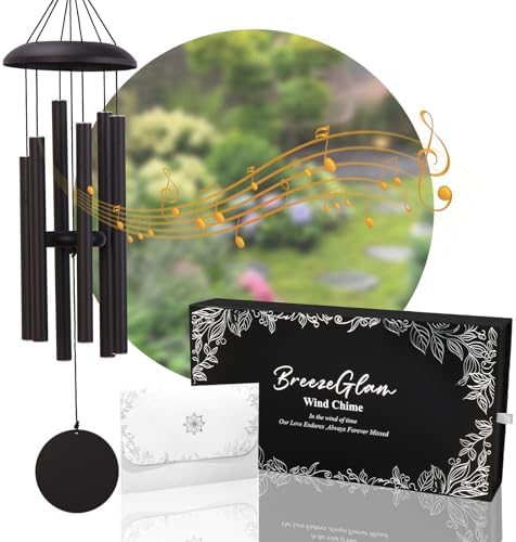32" Outdoor Wind Chimes Deep Tone, Professionally Tuned C Major Aluminum Wind Chime with Gift Box & Envelope, Memorial Sympathy Wind Chime for Patio Garden Decor, Classic Round, Black by Unknown