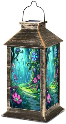 Solar Lantern Stained Glass Window Forest Clearing Light Scene Outdoor Waterproof Garden Hanging Lantern Solar Powered Lighting Outside Table Lamp for Patio Deck Camping 1 Pack by Unknown
